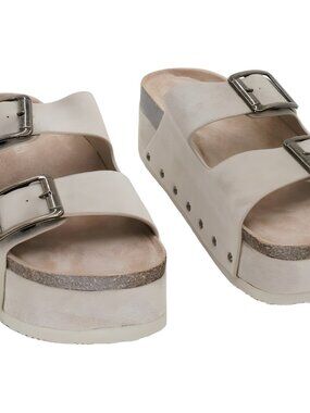 Madden Girl Babes Taupe Double-Strap Flatform Sandals 9M